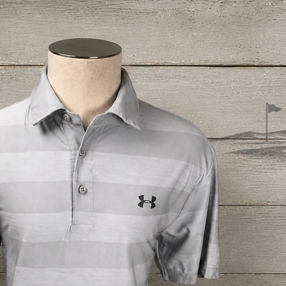 Under Armour HeatGear Golf Polo Shirt Gray Striped Loose Fit Men’s Large Perform